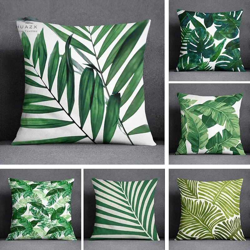 

Green Leaves Pillow Case for Living Room Plant Home Textiles Office Square Pillowcovers Bedroom Sofa Car Chair Cushion Cover