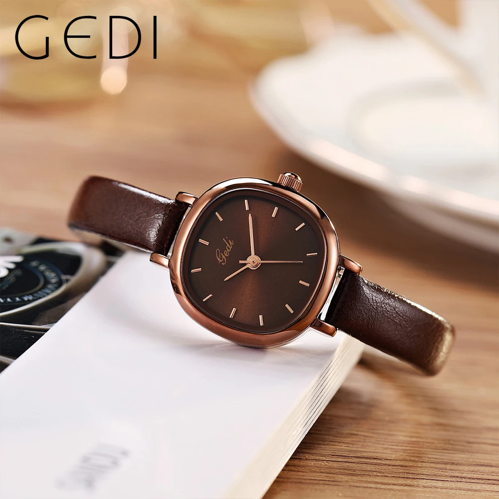 GEDI Waterproof 24mm Small Women Watches Top Brand Luxury Retro Ladies Quartz Wrist Watch Casual Dress Female Watch Clock 21023