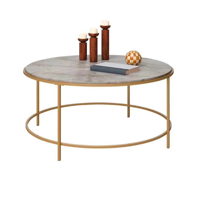 

Sauder International Lux Modern Round Coffee Table, Deco Stone Finish
