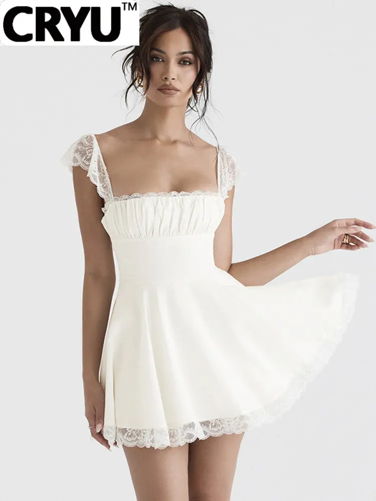 

Mozision Elegant White Lace Strap Mini Dress For Women Fashion Sleeveless Backless Loose Sexy Short Dresses Vestido Clubwear