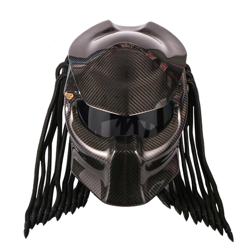 

Black Cool Predator Helmet DOT Approved Men Retro Moto Helmet Predator Custom Full Face Motorcycle Helmets Black Braid Casco ECE