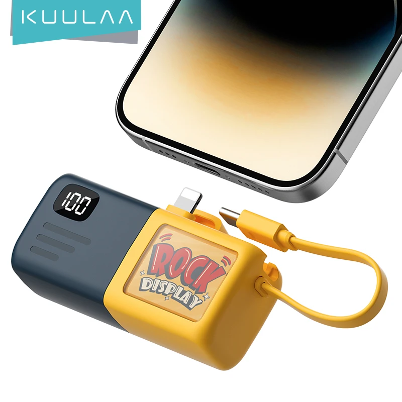 Фото Компактный внешний аккумулятор KUULAA на 5000 мА · ч с кабелем Type-C, быстрая зарядка для iPhone, внешнее портативное зарядное устройство для Xiaomi №1