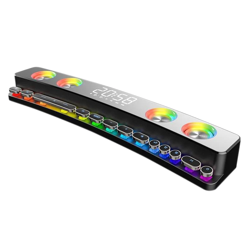 Portable Wireless Game Soundbar USB 3D Stereo Bass Subwoofer AUX FM Home Digital Alarm Clock With Bluetooth Speaker