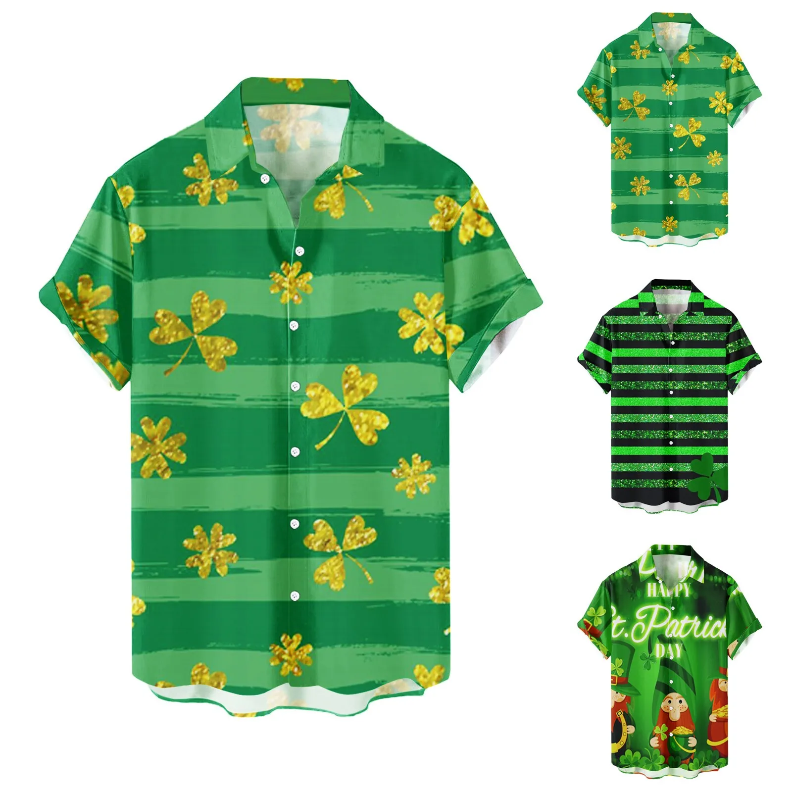 

Layering Tee Long Sleeve Mens St. Patricks Day Print Casual Shirt Turedown Collar Short Sleeve Blouse Shirt Men's Tees