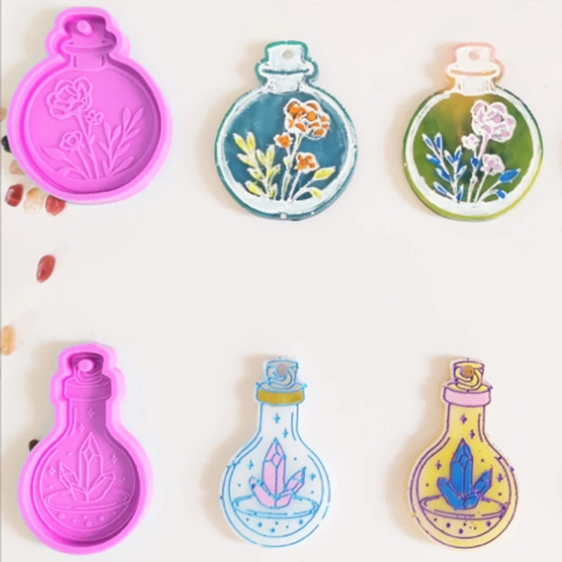 

E9LC Heart Bottle Flower Key Ring Keychain Mold with Hanging Hole DIY Jewelry Gifts