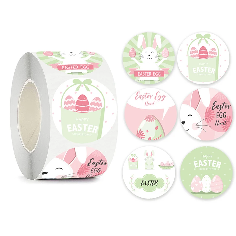 

500 Pcs Happy Easter Sticker 8 Patterns Easter Theme Sticker Self-Adhesive Decorative Label For Party Stationery Supply Stickers