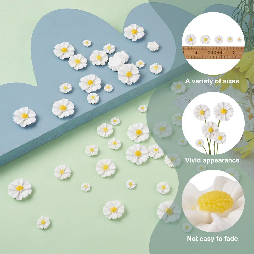150Pcs Resin Cabochons Daisy Flat Back Convex For Jewelry Making Findings Supplies DIY Craft Cameo Decoration 10~24.5x4~5.5mm