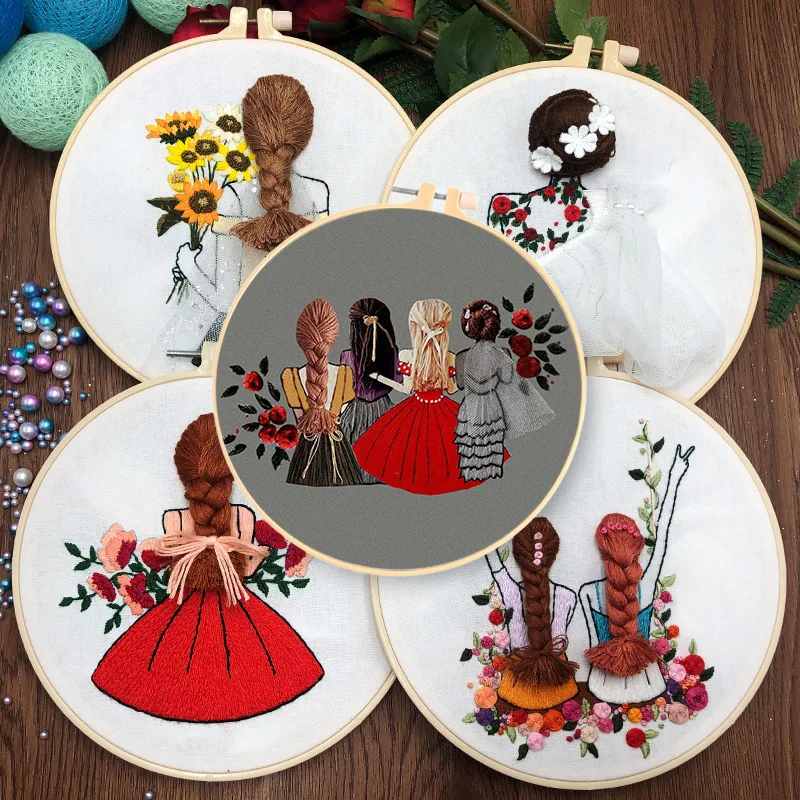 

Pretty Girls Embroidery Kit Beginners DIY Embroidery Full Kit Cross Stitch Sewing Craft Handmade Sewing Supplies Decor Gifts