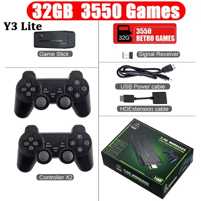 

2022NEW Lite 4K HD Video Game Stick Handheld Game Console Wireless Retro TV Video Gaming Console Gamepad Game Player for PS1/FC/