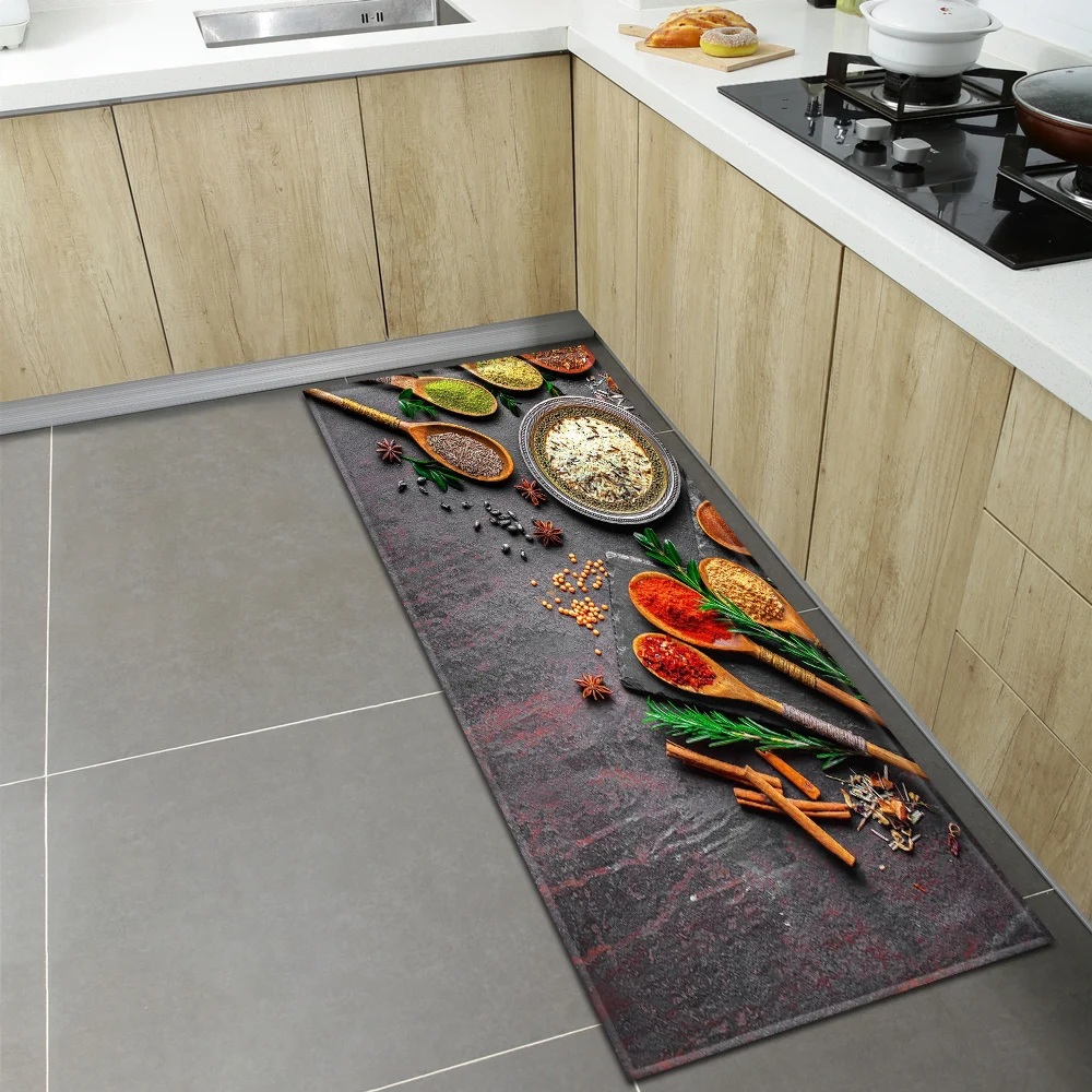 

Modern Seasonings Spices Kitchen Mat Living Room Decor Carpet Balcony Bathroom Entrance Doormat Anti-Slip Long Carpet Washable