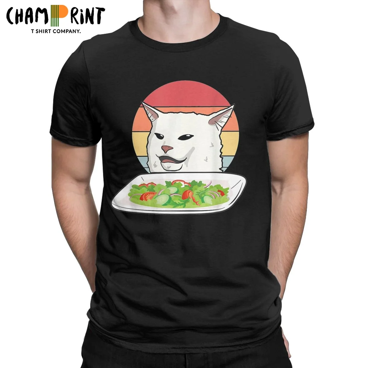 

Футболка мужская с круглым вырезом, коротким рукавом и принтом кошки