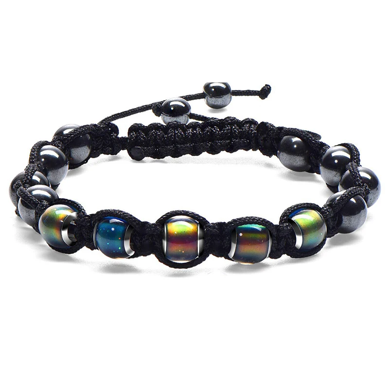 

Handmade Color Changing Bracelet Natural Hematite Weight Loss Bracelets Adjustable Braid Rope Woman Man Slimming Jewelry Gift