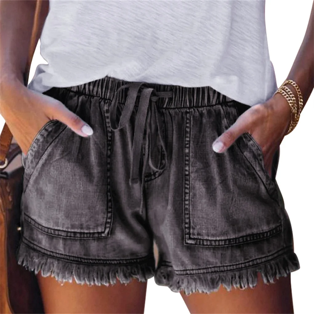 Denim Shorts Women Jean Short Pants with Pocket Exercise Running Office Home Travel Fashion Summer Clothes  White S