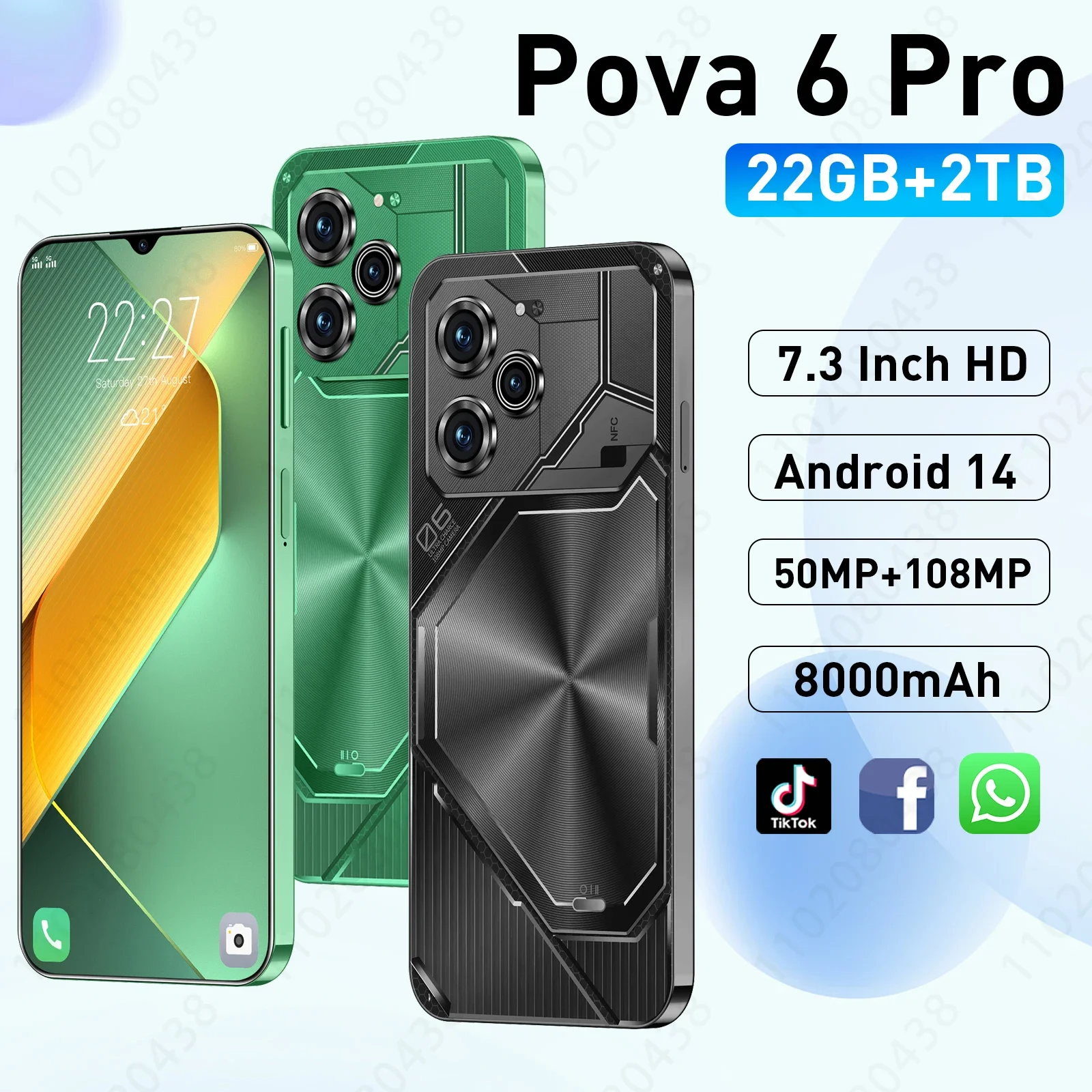 Оригинальный смартфон Pova 6 Pro 5G Snapdeagon8 Gen3 7 3 дюйма 22G + 2T мобильный телефон с двумя