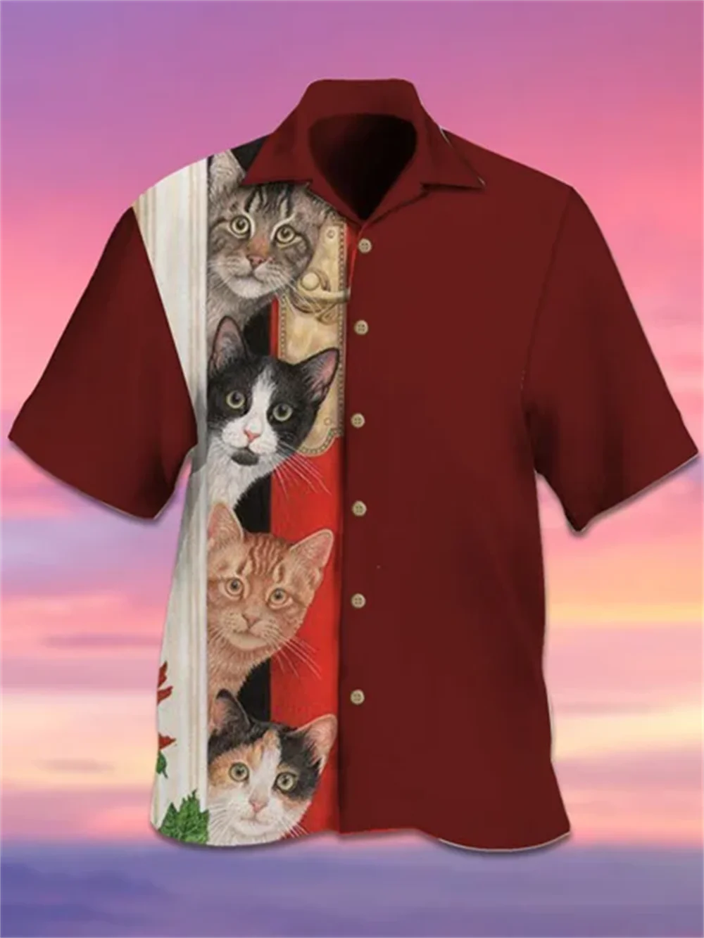 2023 Loose breathable 3d cat print fashion cool fashion Hawaiian shirt beach party top Short sleeved summer men's shirt