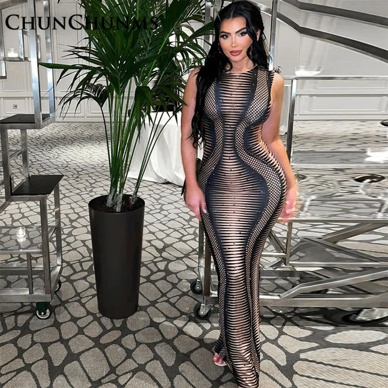 

Женское облегающее платье-макси с принтом, длинное вечернее платье с круглым вырезом, без рукавов, с разрезом и змеиным принтом, одежда для у...