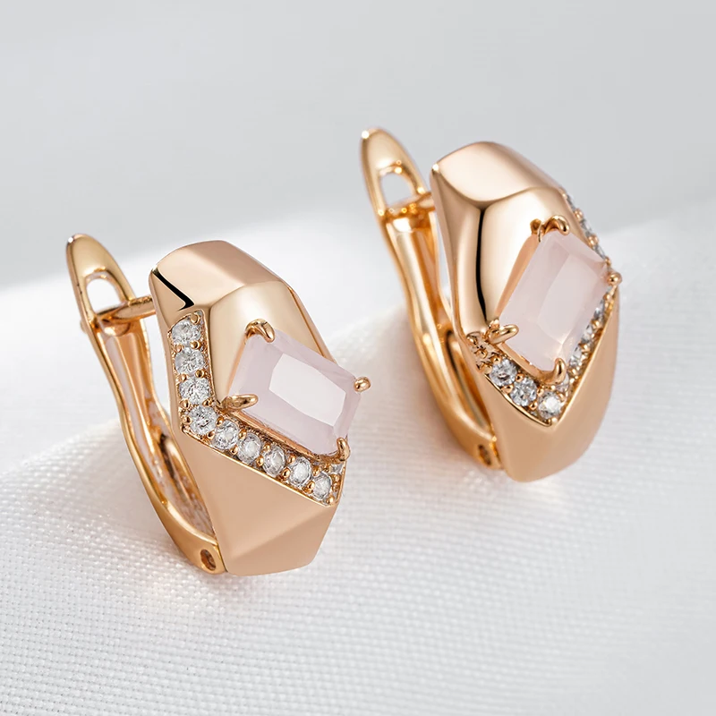 Wbmqda Роскошные модные розовые циркониевые Висячие серьги для женщин 585 цвета розового золота Квадратные камни для свадебной вечеринки ювелирные изделия