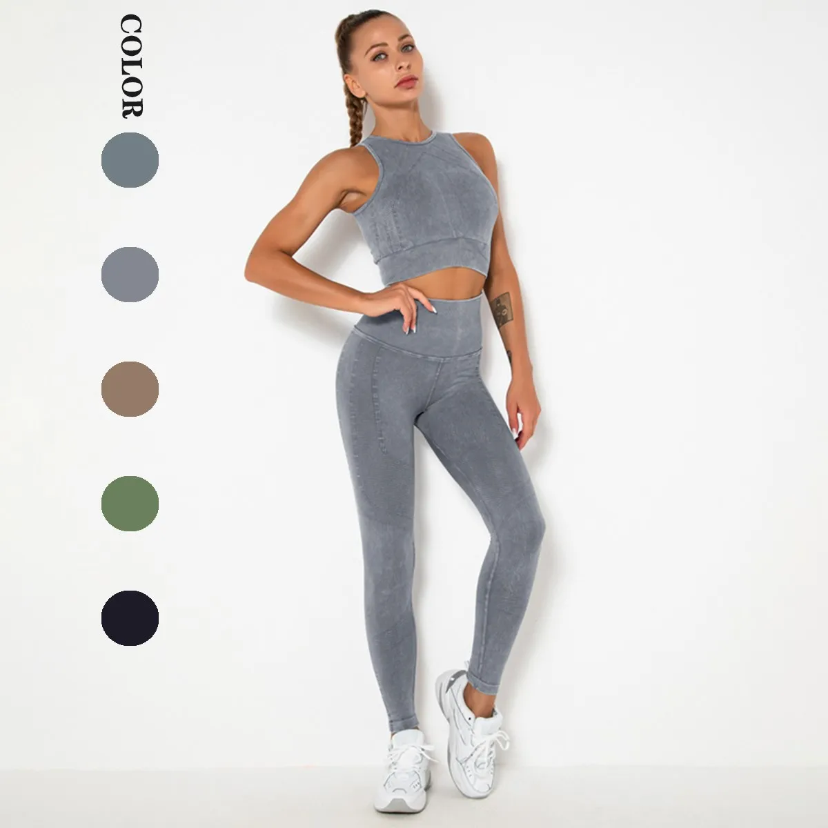 

Костюм спортивный женский, бесшовный, эластичный, с высокой талией