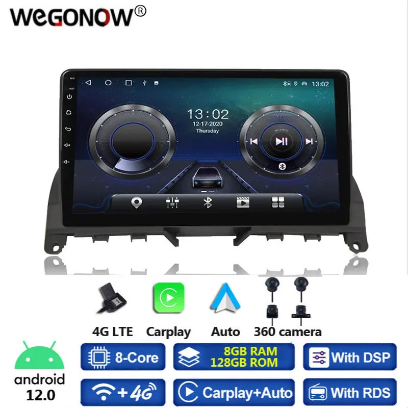 

8 ГБ + 128 ГБ беспроводной Carplay DSP Android 12,0 автомобильный DVD-плеер GPS WIFI BT 5,0 радио для Mercedes Benz C-Class W204 S204 2008 - 2011