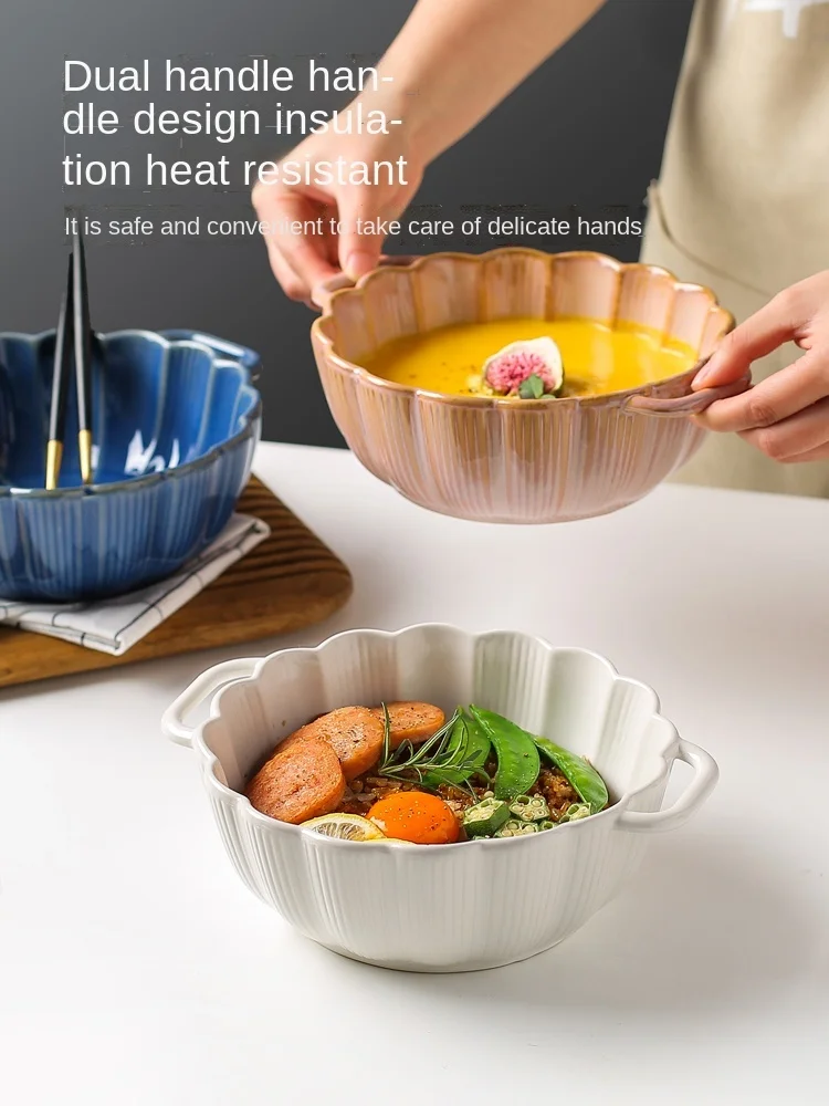 

Nordic Binaural Soup Bowl Home Internet Celebrity Large Ceramic Soup Plate Noodle Bowl Korean Ins Style