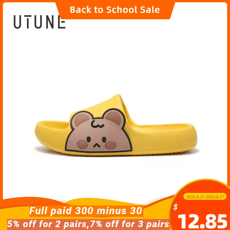 

UTUNE 7-12Y Children Sandal Slides For Shower Home Slippers For Boys Girls EVA Non-slip Yellow Pink Summer Shoes