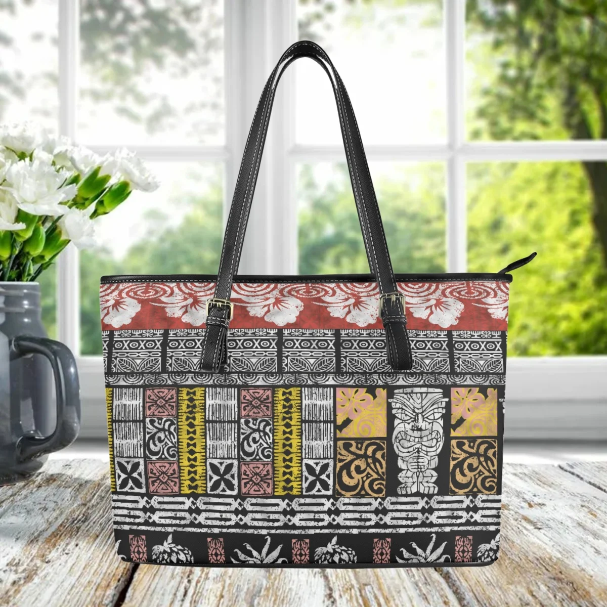 

Vintage Ethnic Pu Shoulder Bag Women Polynesian Luxury Design Small Totes Fashion Casual Outgoing Large Capacity Messenger Bag
