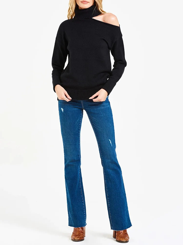 Женский однотонный вязаный свитер VGH повседневный Свободный пуловер с длинным