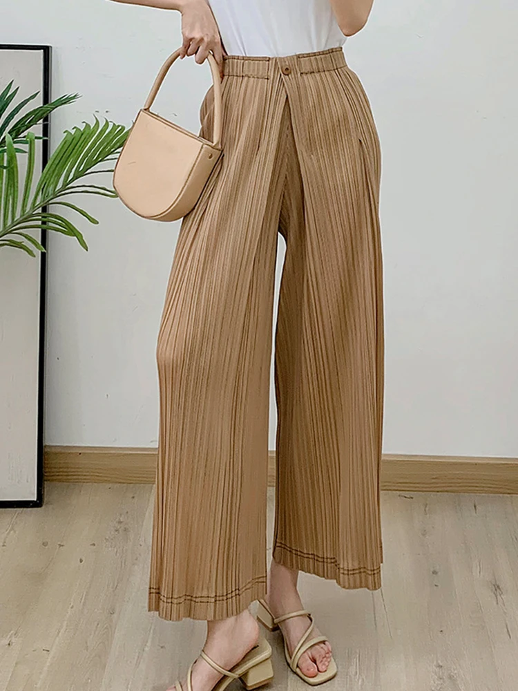 Женские плиссированные брюки GVUW свободные универсальные широкие с эластичным