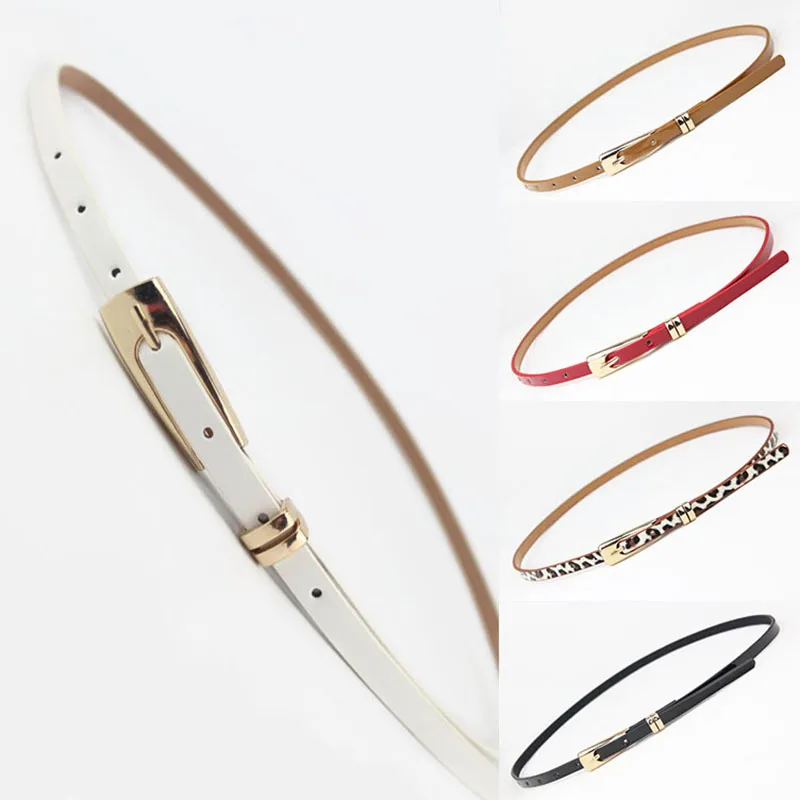 

Fashion Leopard Thin Belt For Women Ladies Gold Square Metal Pin Buckle Waist Belts Female PU Leather Adjustable Skinny Straps