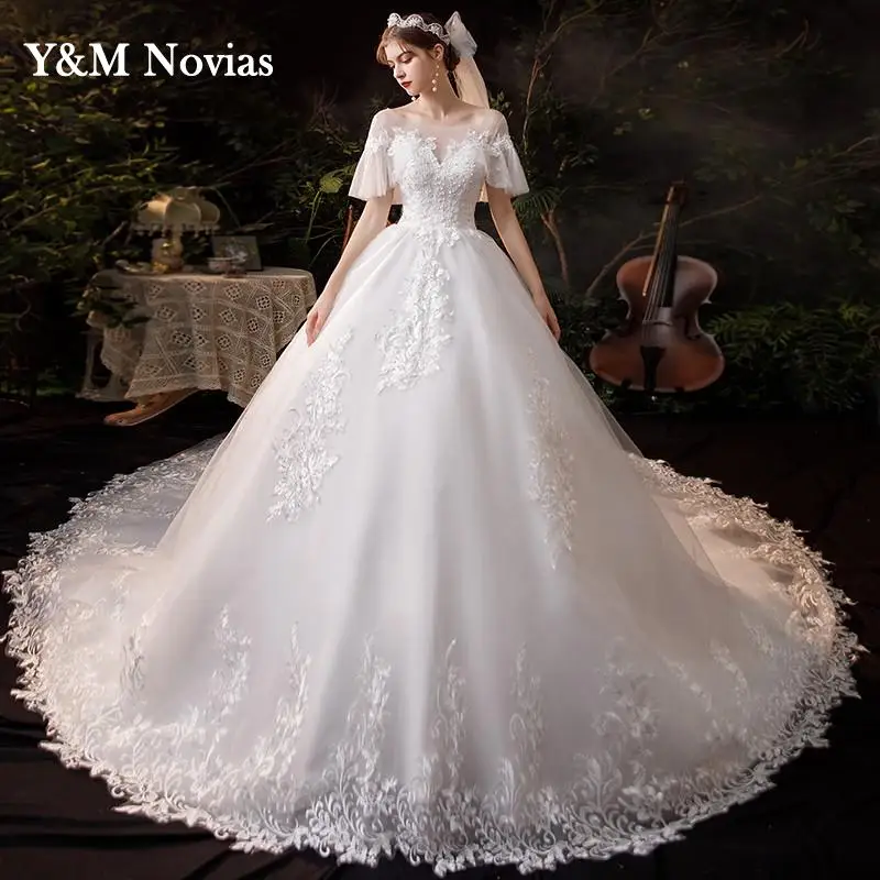

Sweetheart Luxury Brand Wedding Dress Plus Size With Sleeves Appliques Long Lace Dresses Embroidery Elegant Brides Gown Princess