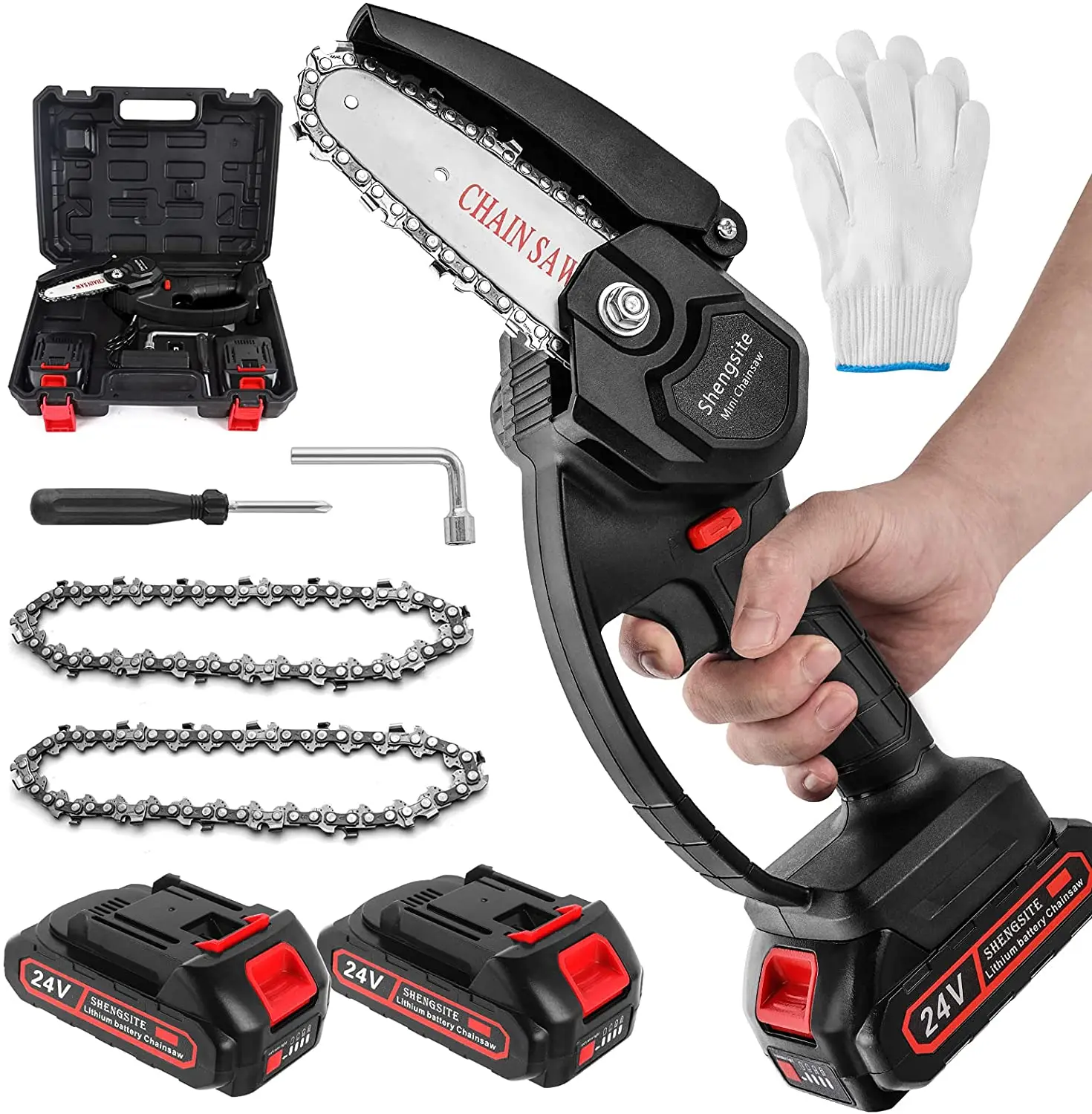 

Mini Chainsaw Cordless, 4 inch Portable Battery Powered Chain Saws with Safety Lock, One-Hand Handheld Metal wall plate