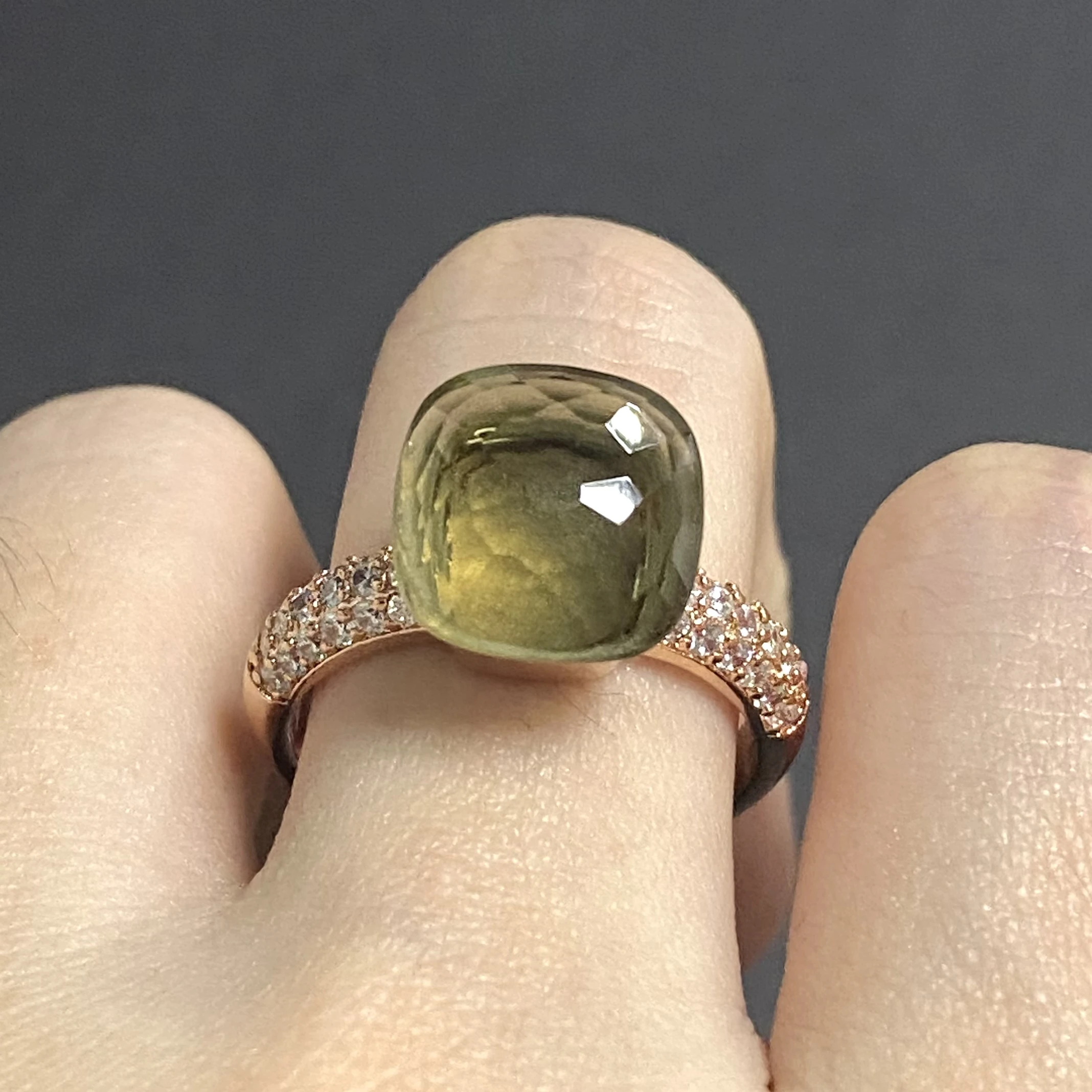 

11.6x7mm Big Stone Natural Crystal Candy Ring With Transparent Zircon Crystal Ring For Women Jewelry Gift Birthday Pomellato