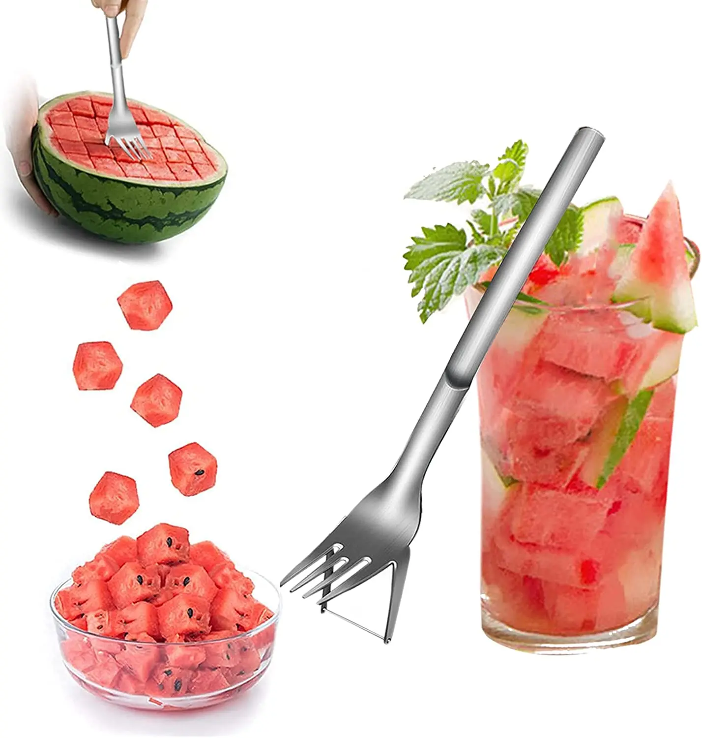 

Watermelon Slicer Fork Cutter 2-in-1 Watermelon Cutter Slicer Stainless Steel Durable Fruit Forks Slicer Knife Kitchen Gadgets