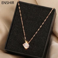 enshir 316l stainless steel geometric hollow zircon clavicle necklace classic ladies necklace jewelry gift wholesale