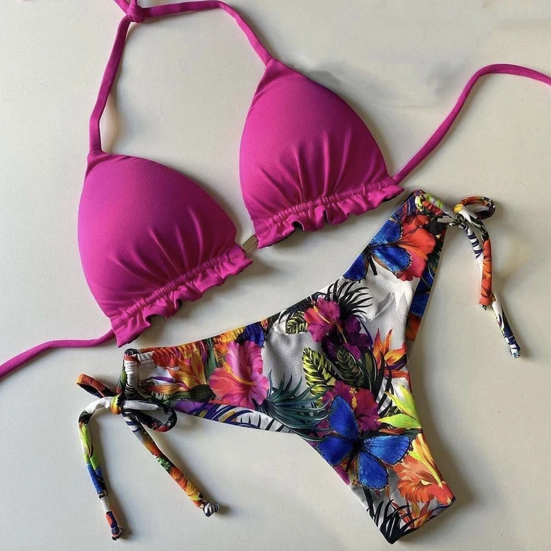 

Комплект женского нижнего белья из двух предметов, стринги, купальный костюм с принтом пуш-ап, купальник, бразильский комплект бикини 2023, се...