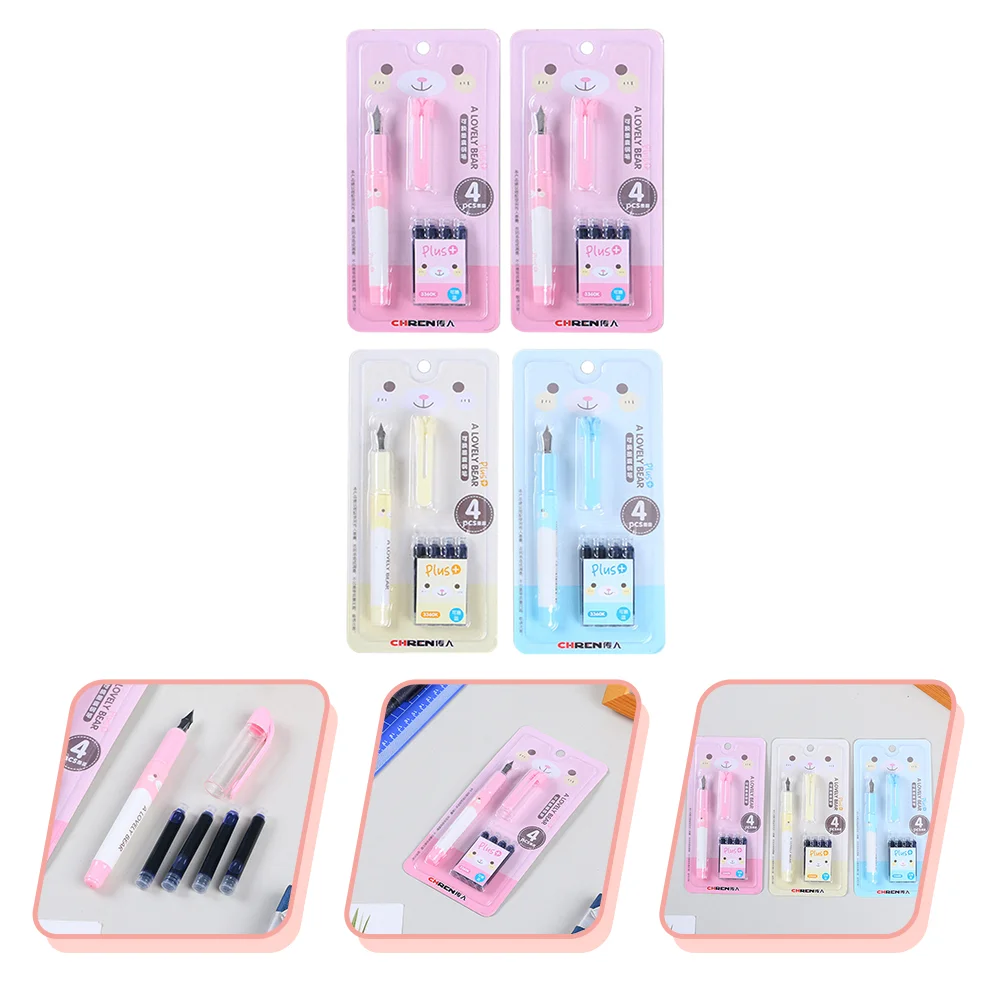 

4 Sets of Portable Fountain Pens Replaceable Erasable Pens Students Writing Pens (Random Color)