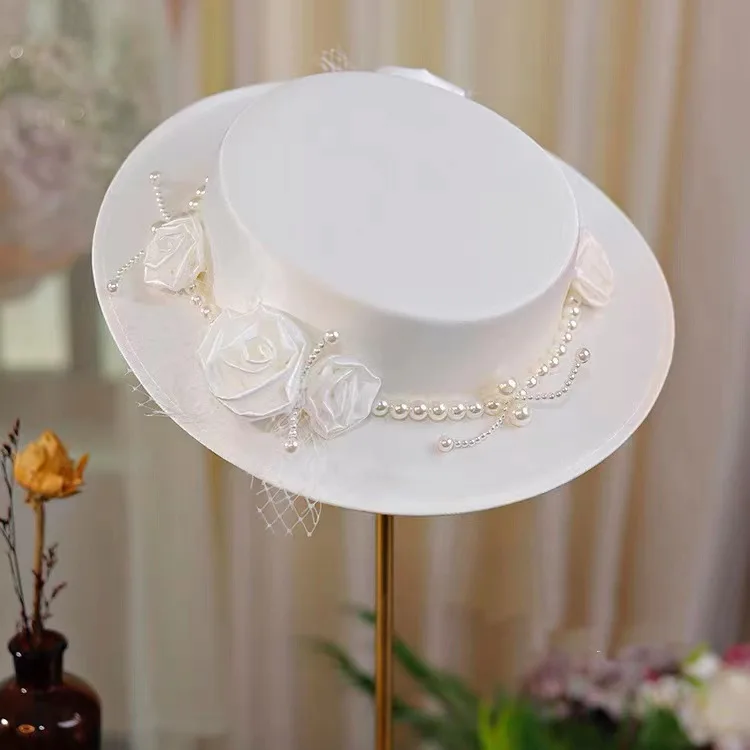 

New hat French pearl rose hat headdress exterior photo dress accessories high quality women's hat