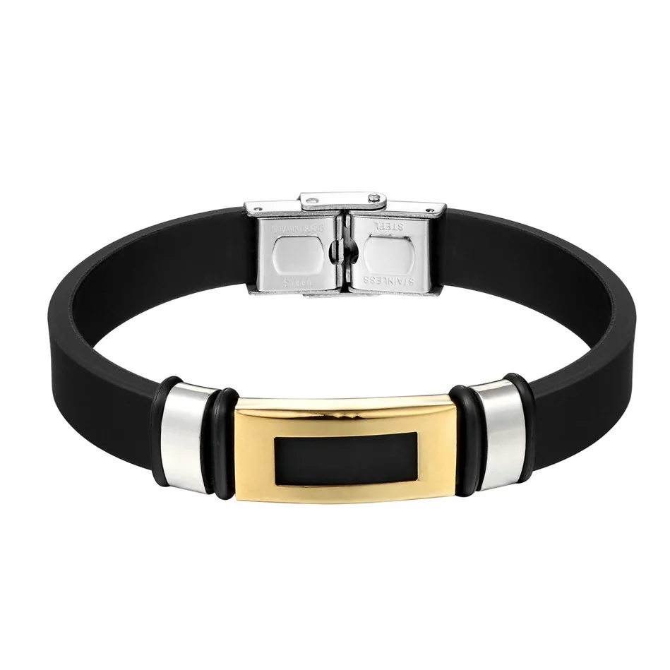 

Fashion Jewelry Summer Washable Wrist Bracelets Stainless Steel Accesories Easy Adjustable Cuff Black Rubble Belt Women Men Gift