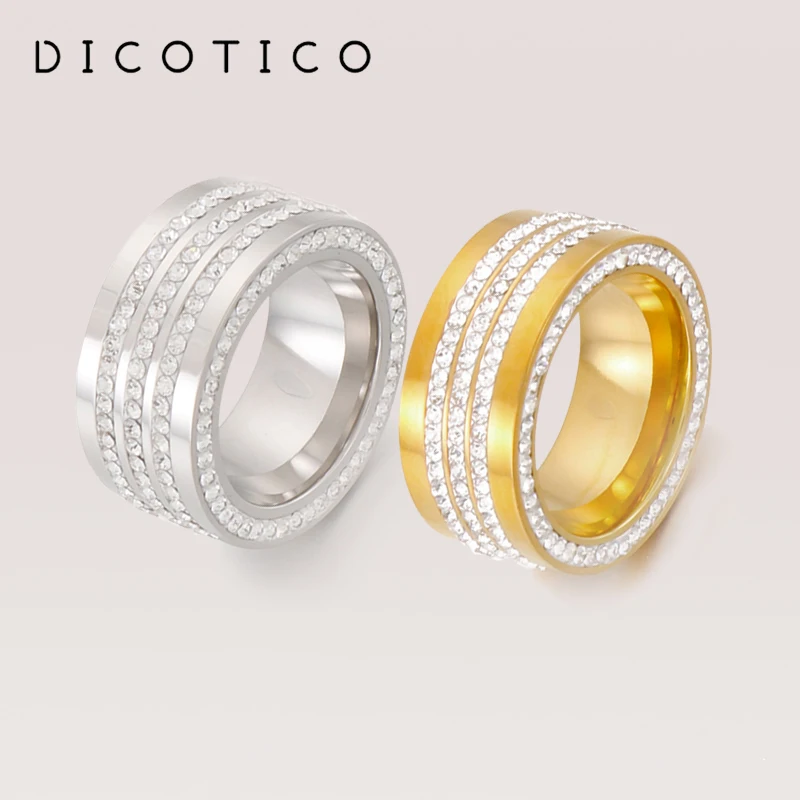 

Chic 3 Layers Rhinestone Rings For Women Bague Stainless Steel Shiny Anillos Mujer Heavy Wedding Party Jewelry Accessoires Gift