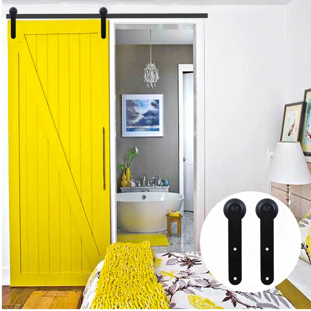 

1Set Wood Sliding Barn Door Hardware Kit Single Door Carton Steel Barn Door System Slide for Single Door Round Shape