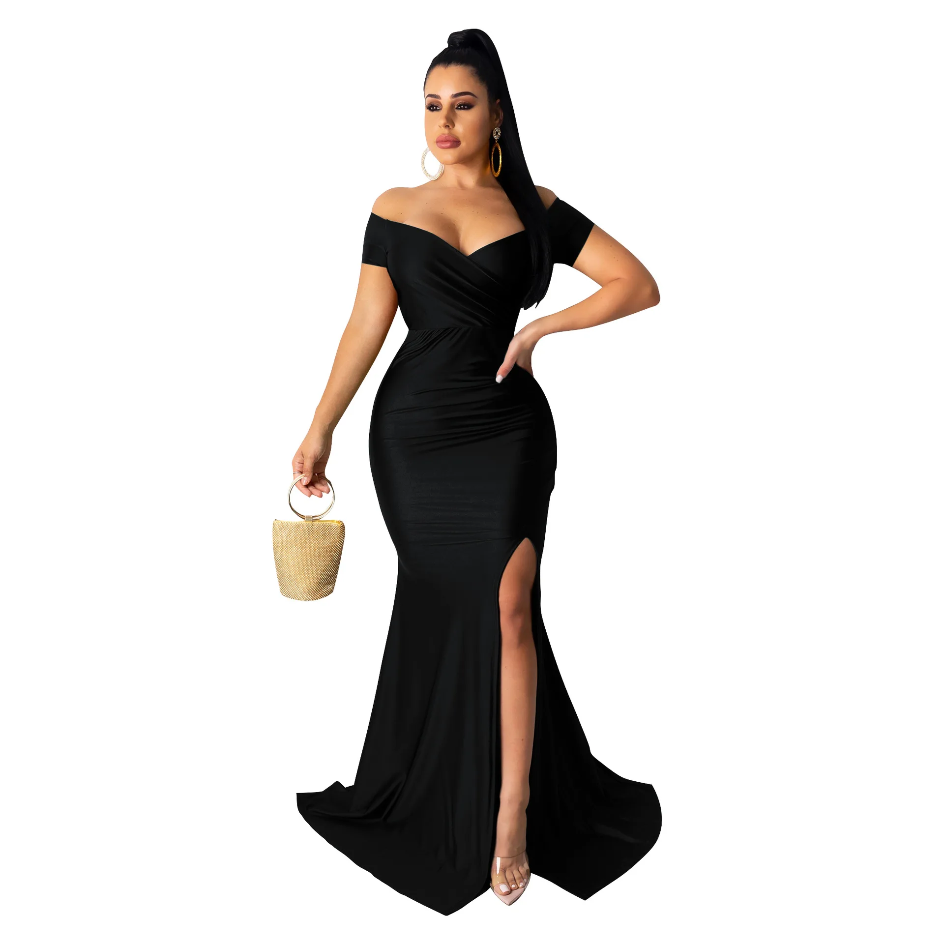 Beautiful Fashion elegant Prom Dress Mermaid V-neck Sexy Split Evening Dress Wedding Bridesmaid Party Long Dress Fishtail Dress