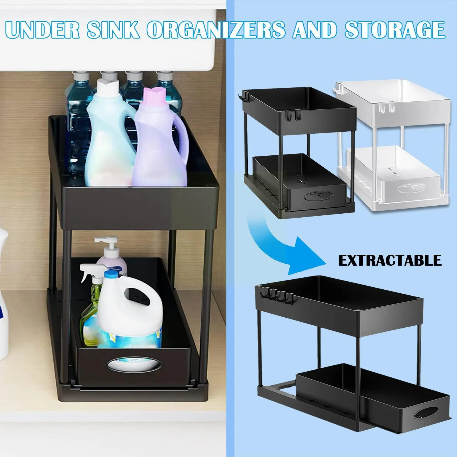 

Storage Rack Home Shelves Rack Under Sink Cabinet Kitchen Organizers Slide Capacity Gadgets Double Snacks Accessory Tier Ou H5p7