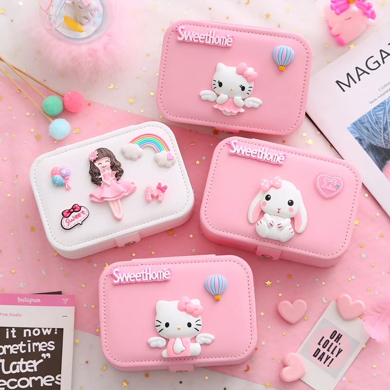

Мультяшный HelloKittys креативная портативная шкатулка для ювелирных изделий Органайзер для ювелирных изделий витрина для путешествий Чехол дл...