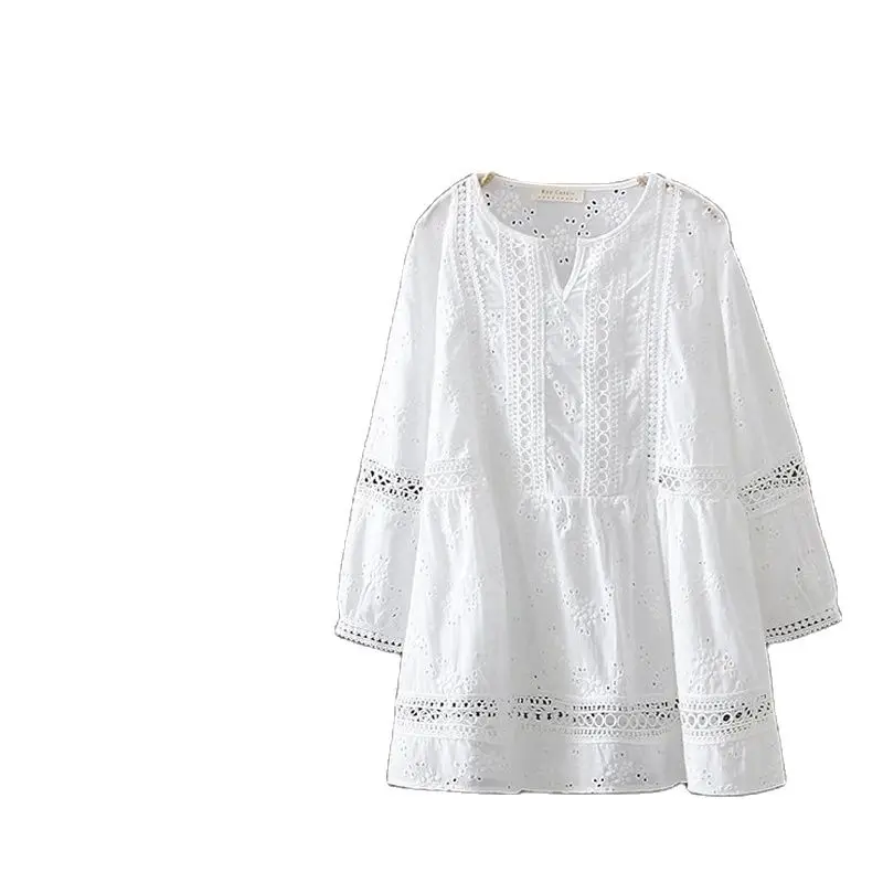 Новинка Весенняя хлопковая рубашка с вышивкой женские топы в литературном стиле