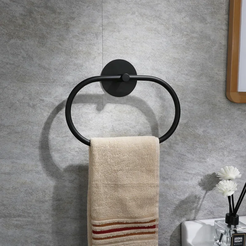 

Black stainless steel towel ring bathroom accessories oval towel rack hanging ring bathroom accessories towel organizer bathroom