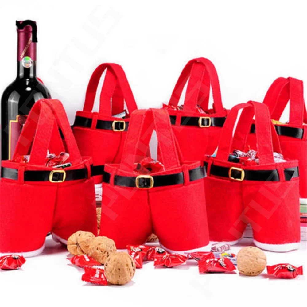 

Подарочный мешок для рождественских брюк, большая сумочка для брюк Санты, Подарочный мешок для конфет, вина, Рождественский Декор, держатель для бутылки вина, конфет, рождественские подарки