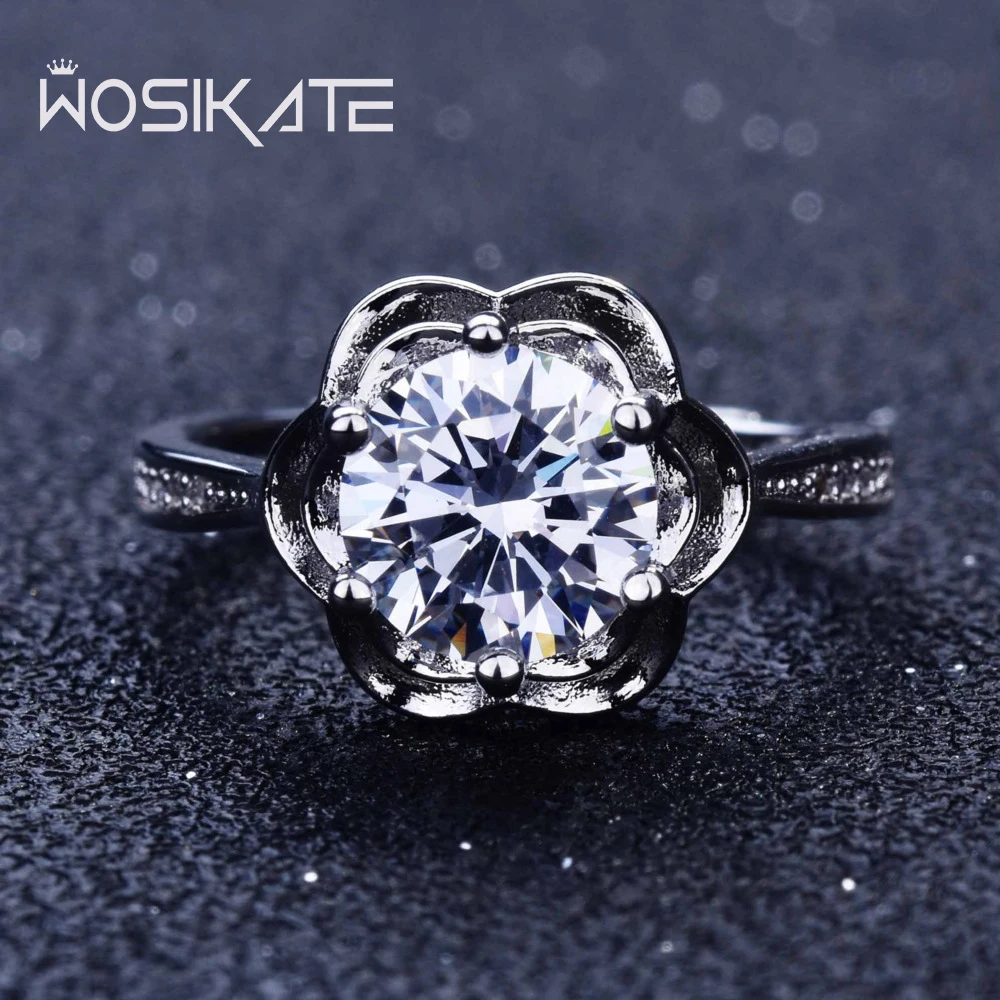 

WOSIKATE Мода 2 карата Муассанит Высокоуглеродистый бриллиант драгоценный камень в форме цветка Открытое кольцо для женщин серебряные ювелирные изделия вечерние подарки