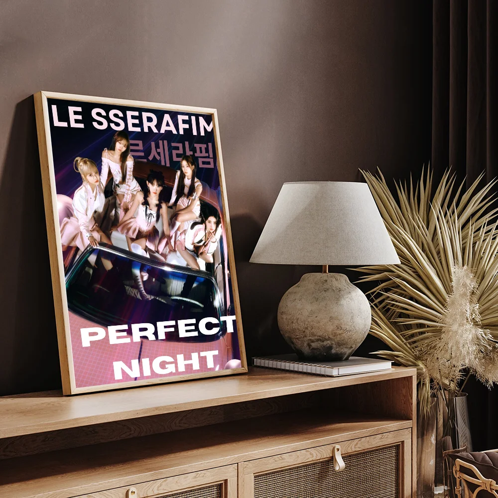 Kpop LE-SSERAFIM Girl Classic Anime Poster Waterproof Paper Sticker Coffee House Bar Room Wall Decor