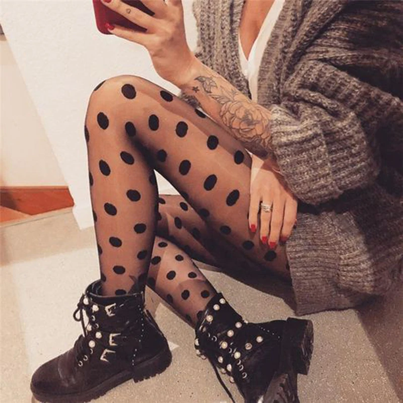 

Female Stocking Transparent Silk Tights Japan Style Dot Patterned Women Pantyhose Fashion Sweet Girl Black Sexy Tights