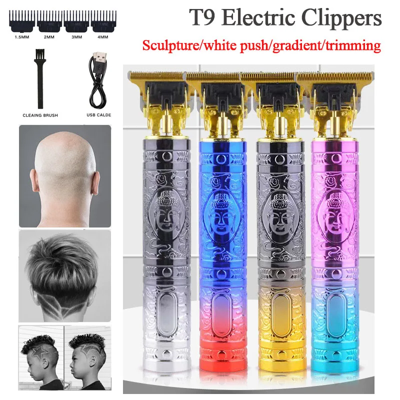 

Машинка для стрижки волос и бороды T9 винтажная электрическая профессиональная машинка для бритья для мужчин градиентный цвет голова Будды Триммер Парикмахерская
